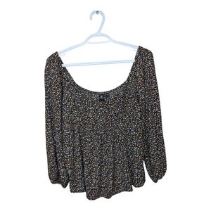 Volcom Women's Small 4/6 Black Floral Peasant Long Sleeve Flowy Top Cottagecore